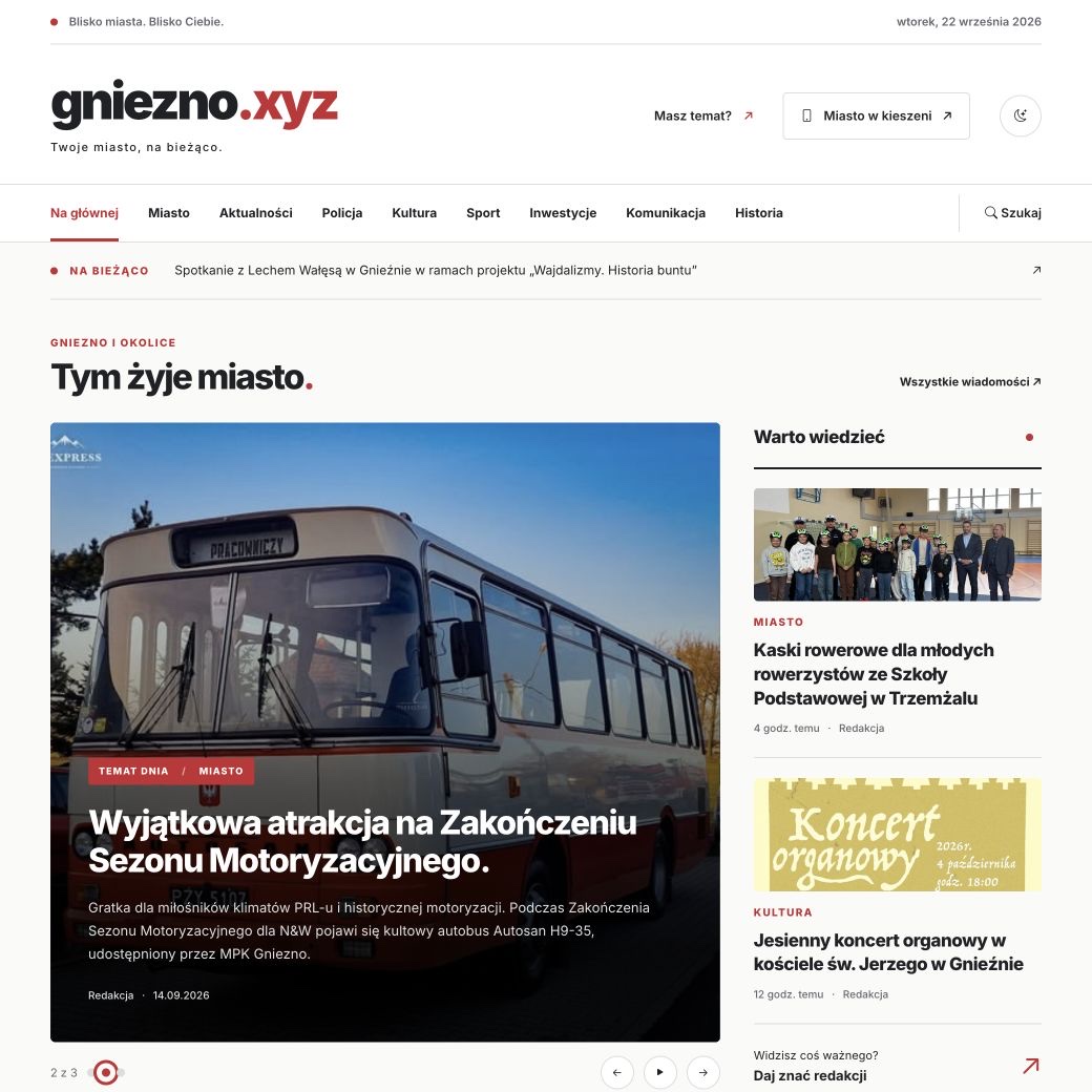 Gniezno.xyz - nowy magazynowy układ portalu informacyjnego