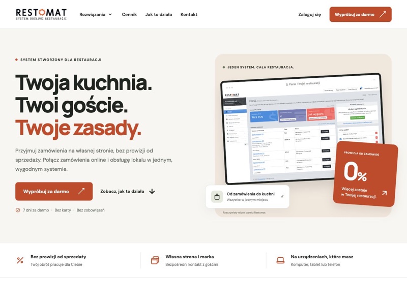 Restomat.pl - aktualna strona główna systemu dla restauracji